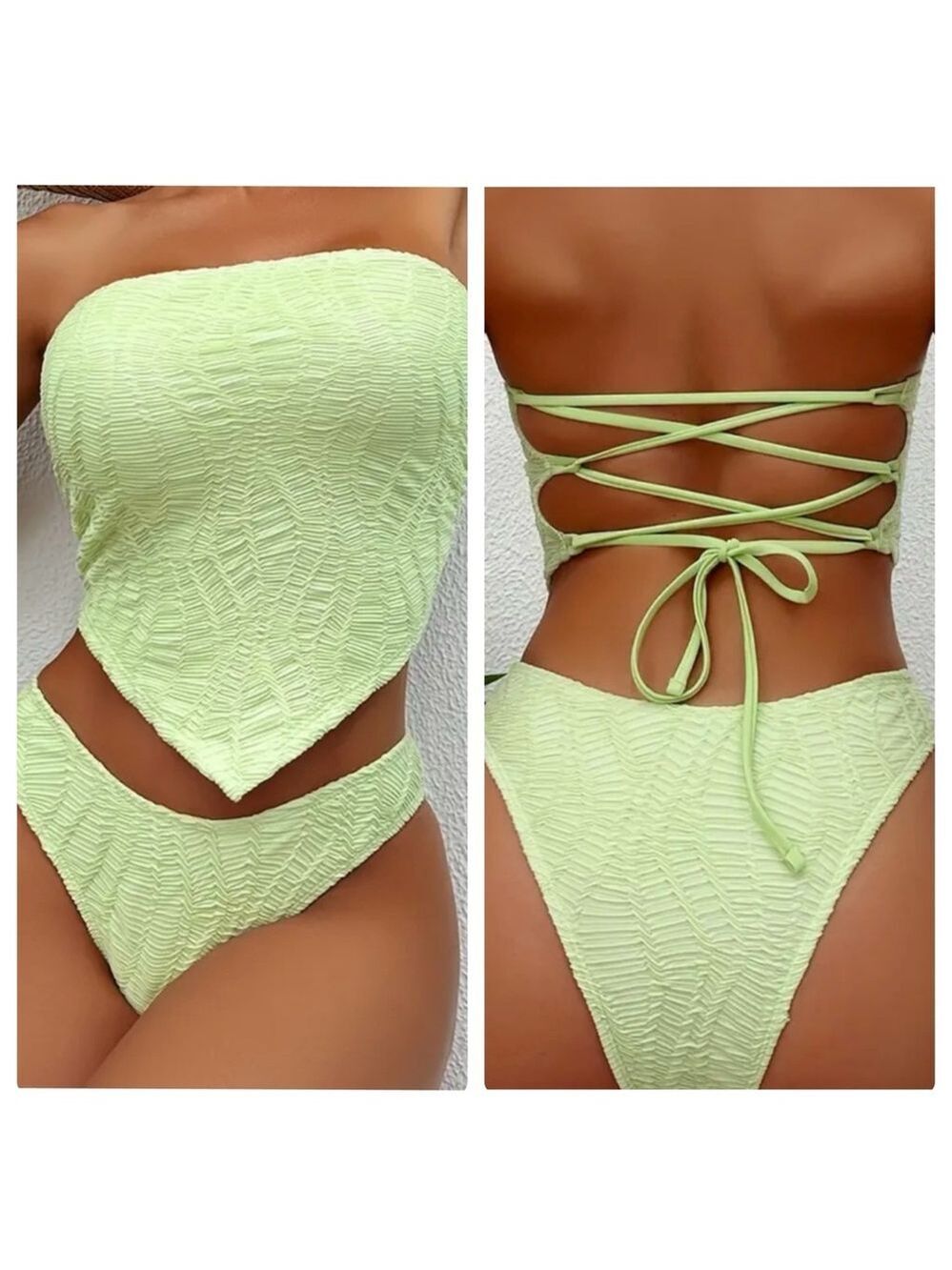Green Bandeau High Waisted Tankini Set